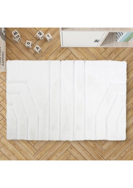 Beyaz Yumuşak Peluş Halı - Şık Yatak Odası Halısı, Kaymaz Taban Halı