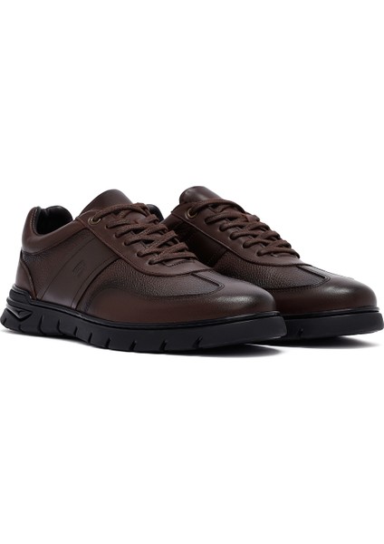 Erkek Kahverengi Bağcıklı Deri Casual Sneaker 25WFD660014 modelleri