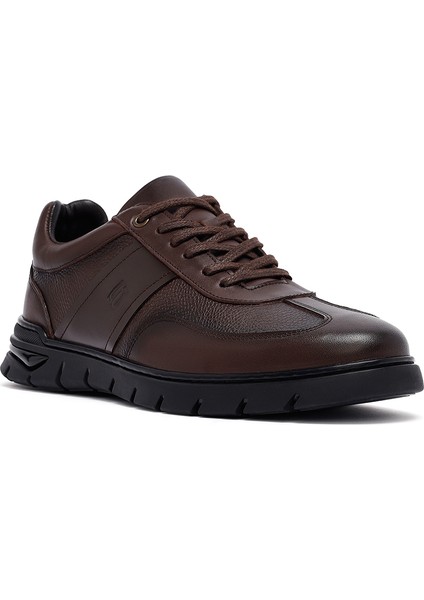 Erkek Kahverengi Bağcıklı Deri Casual Sneaker 25WFD660014