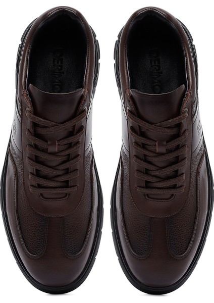 Erkek Kahverengi Bağcıklı Deri Casual Sneaker 25WFD660014
