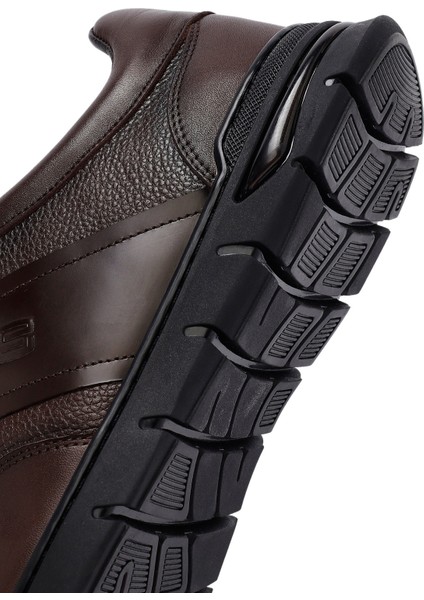 Erkek Kahverengi Bağcıklı Deri Casual Sneaker 25WFD660014