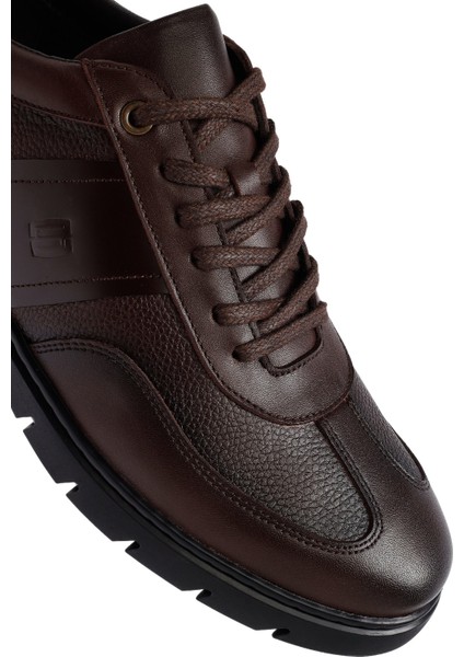 Erkek Kahverengi Bağcıklı Deri Casual Sneaker 25WFD660014