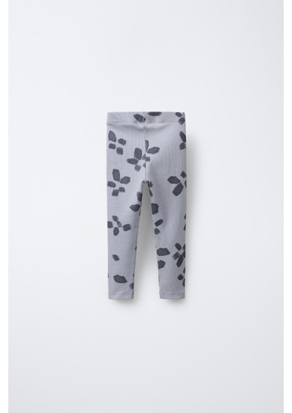 Kız Çocuk Pamuklu Gri Çiçek Desenli Sweatshirt ve Tayt Takım - Rahat Kesim, Fırfır Detaylı indirimleri