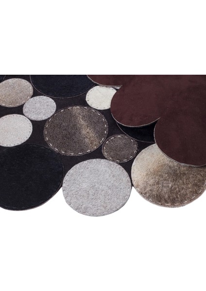 Siyah Gri Puantiyeli Yuvarlak Dana Derisi Halı, El Dokuma Modern Halı modelleri
