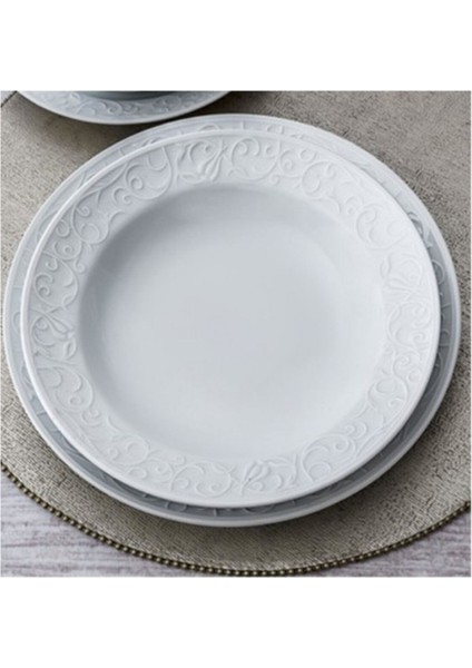 Bahar Dalı Desenli 25CM Düz Beyaz Tabak, Şık ve Sade Tasarım