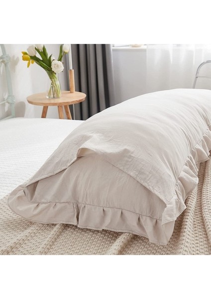 Fırfırlı Pamuklu Uzun Yastık Kılıfı 50X135 cm Bej, Antialerjik, Rahat Kullanım