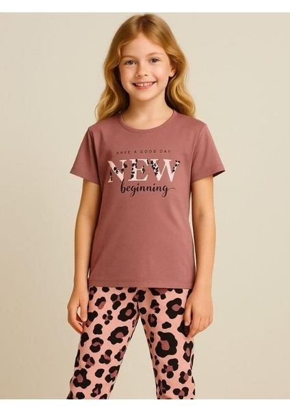 Kız Çocuk Pamuklu Kısa Kol Leopar Desenli Pijama Takım(Uyku Bandı Dahil) modelleri