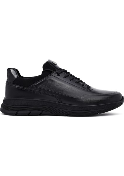 Erkek Siyah Bağcıklı Deri Casual Sneaker 25WFD650014