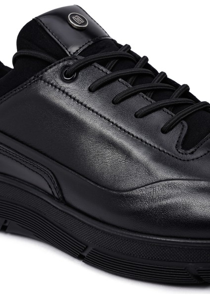 Erkek Siyah Bağcıklı Deri Casual Sneaker 25WFD650014