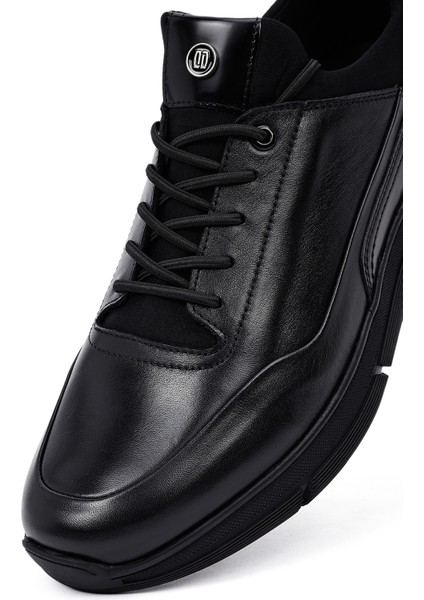 Erkek Siyah Bağcıklı Deri Casual Sneaker 25WFD650014