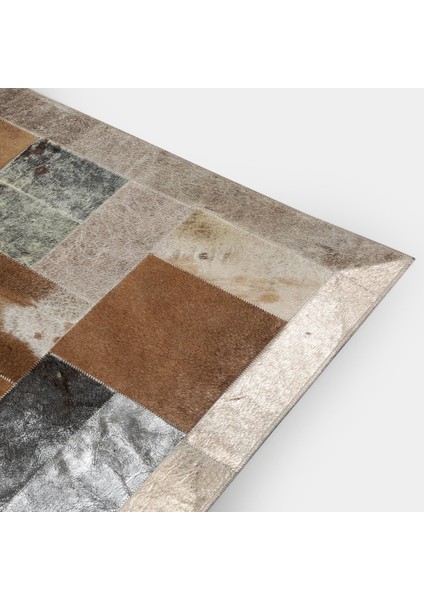 Gümüş Kahverengi Doğal Dana Derisi Patchwork Halı – El Yapımı Hakiki Deri Lüks Salon Halısı fiyatları