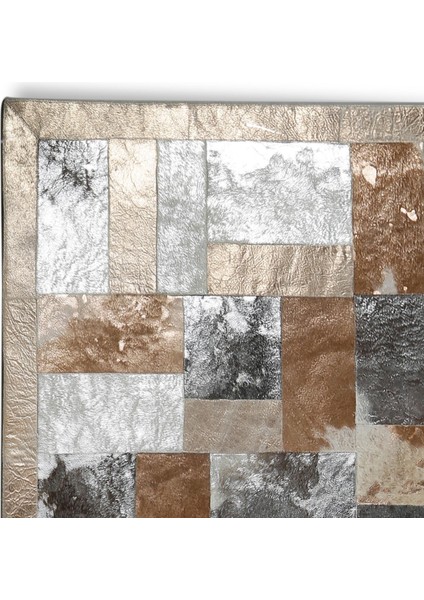 Gümüş Kahverengi Doğal Dana Derisi Patchwork Halı – El Yapımı Hakiki Deri Lüks Salon Halısı fırsatları