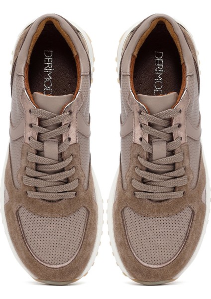 Kadın Vizon Bağcıklı Kalın Tabanlı Deri Sneaker 25AFD370714