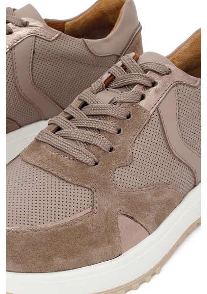 Kadın Vizon Bağcıklı Kalın Tabanlı Deri Sneaker 25AFD370714