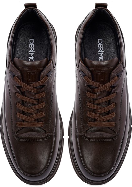 Erkek Kahverengi Bağcıklı Deri Casual Sneaker 25WFD650118