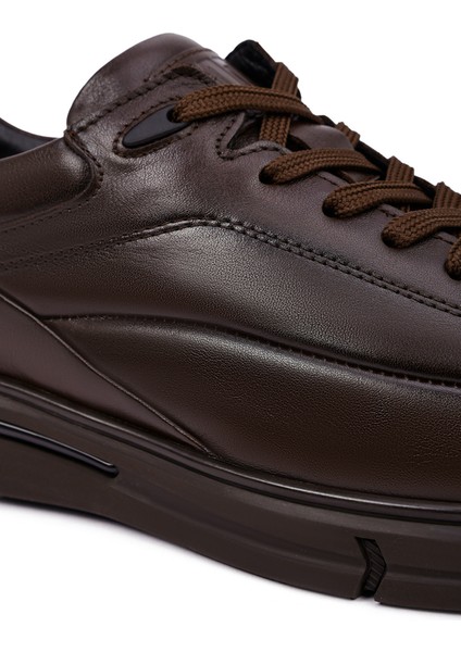 Erkek Kahverengi Bağcıklı Deri Casual Sneaker 25WFD650118