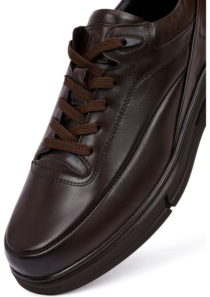 Erkek Kahverengi Bağcıklı Deri Casual Sneaker 25WFD650118
