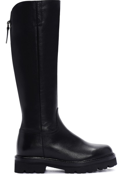 Kadın Siyah Fermuarlı Kalın Tabanlı Deri Çizme 25WFD2807FT