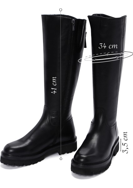 Kadın Siyah Fermuarlı Kalın Tabanlı Deri Çizme 25WFD2807FT fiyatları