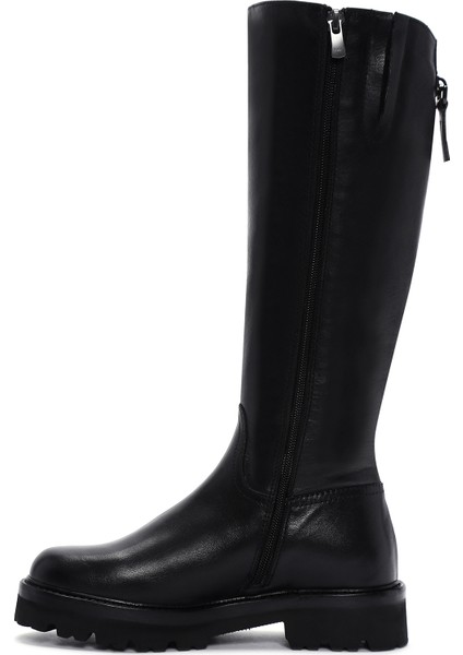 Kadın Siyah Fermuarlı Kalın Tabanlı Deri Çizme 25WFD2807FT fırsatları