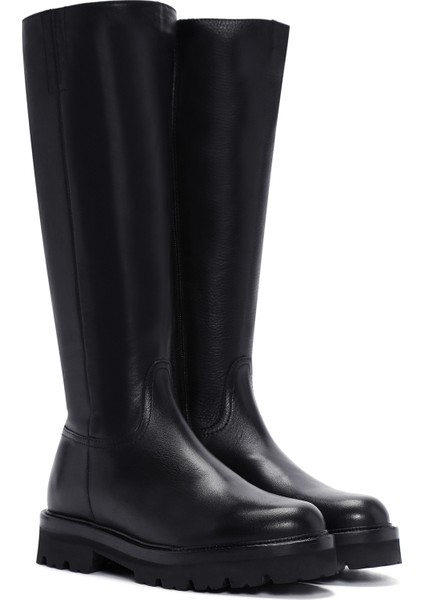 Kadın Siyah Fermuarlı Kalın Tabanlı Deri Çizme 25WFD2807FT indirimleri