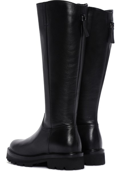 Kadın Siyah Fermuarlı Kalın Tabanlı Deri Çizme 25WFD2807FT