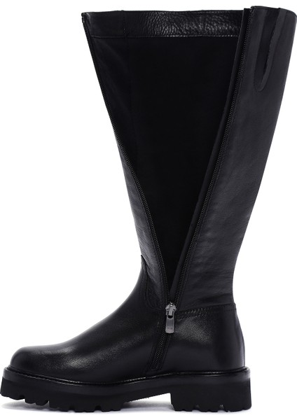 Kadın Siyah Fermuarlı Kalın Tabanlı Deri Çizme 25WFD2807FT