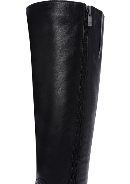 Kadın Siyah Fermuarlı Kalın Tabanlı Deri Çizme 25WFD2807FT