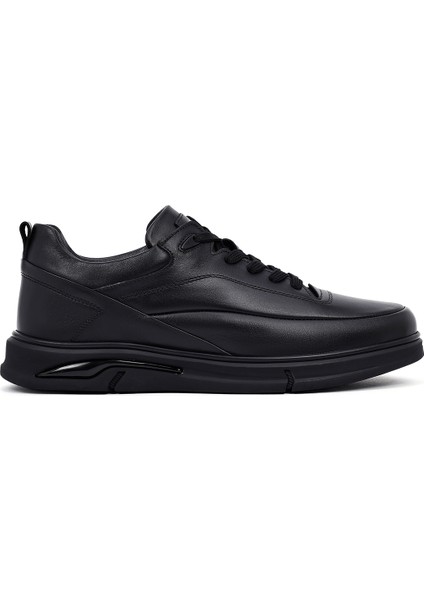 Erkek Siyah Bağcıklı Deri Casual Sneaker 25WFD650118