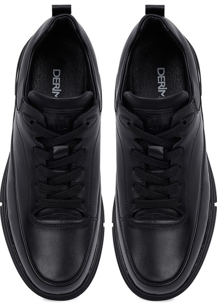 Erkek Siyah Bağcıklı Deri Casual Sneaker 25WFD650118