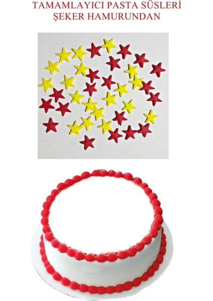 Şeker Hamurundan Pasta Tamamlayıcı Süs Sarı Kırmızı Yıldızlar Modeli