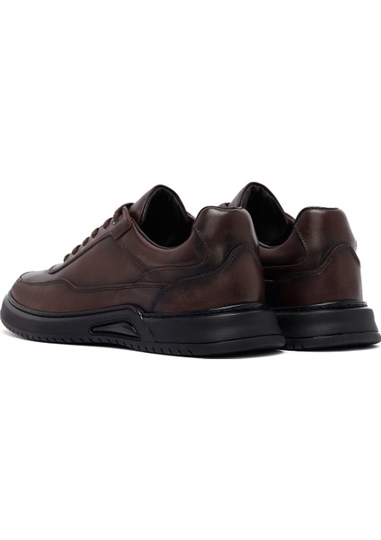 Erkek Kahverengi Bağcıklı Deri Casual Sneaker 25WFD660318 indirimleri