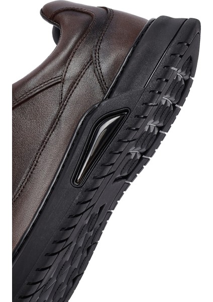 Erkek Kahverengi Bağcıklı Deri Casual Sneaker 25WFD660318