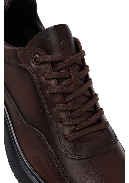 Erkek Kahverengi Bağcıklı Deri Casual Sneaker 25WFD660318