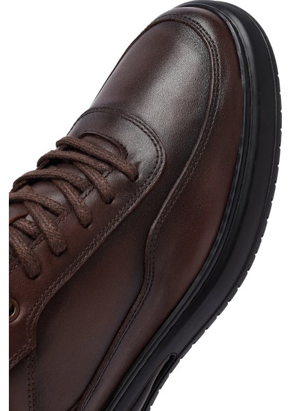 Erkek Kahverengi Bağcıklı Deri Casual Sneaker 25WFD660318