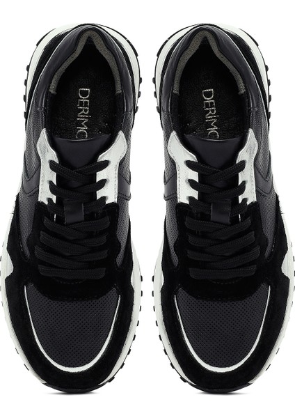 Kadın Siyah Bağcıklı Kalın Tabanlı Deri Sneaker 25AFD370714