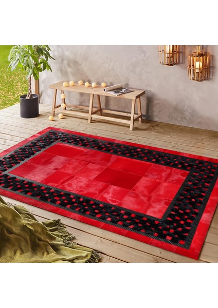 Kırmızı Siyah Hakiki Dana Derisi Patchwork Halı – El Yapımı Gerçek Deri Halı fiyatları