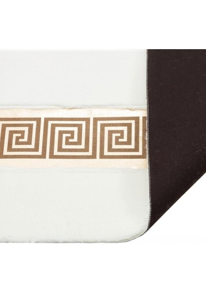 Beyaz Altın Şeritli Yumuşak Peluş Halı - Şık Salon Halısı modelleri