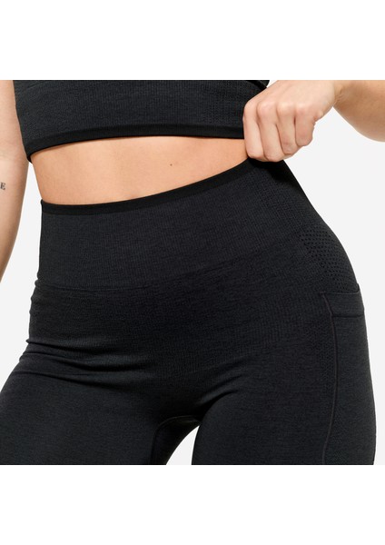 Domyos Kadın Dikişsiz Tayt - Kas Geliştirme - Siyah modelleri