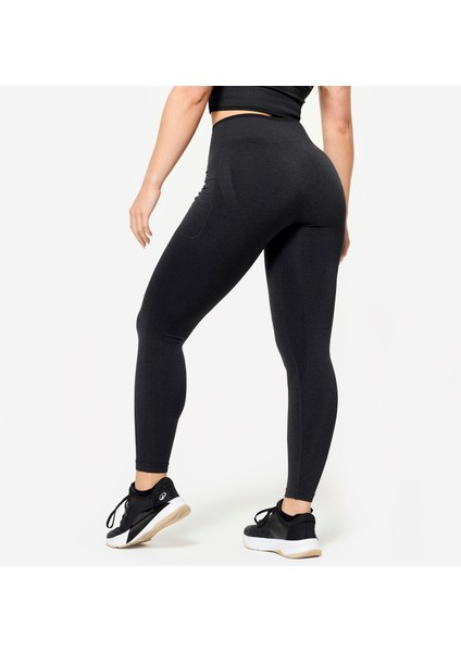 Domyos Kadın Dikişsiz Tayt - Kas Geliştirme - Siyah indirimleri