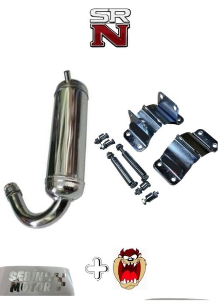 Mobylette Nikel Cırcır Egzoz + Egzoz Bağlantı Seti + Tzmnya Sticker Srn