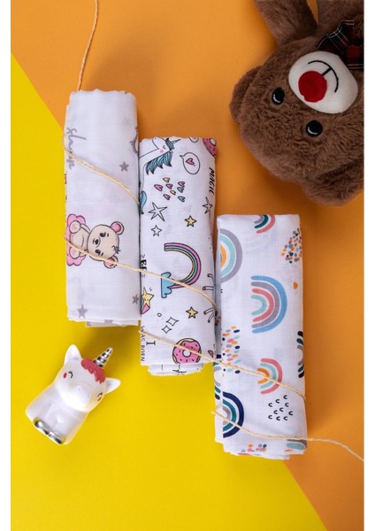 Renkli Çok Amaçlı Müslin Örtü ve Battaniye Seti 80X80 Cm, %100 Pamuk