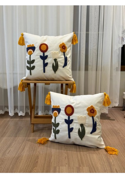 2'li Punch Işlemeli Nakışlı Panç Dekoratif Kırlent Kılıfı