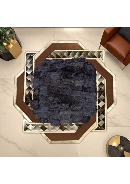 Altın Bordürlü Siyah Toskana Kürkü Halı – El Yapımı Şık ve Yumuşak Salon Halısı