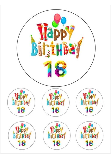 Yenilebilir Pasta Resmi 18 Yaş Pirinç Kağıdından 6- 8- 10 Kişilik Pastaya Uygun 16 cm