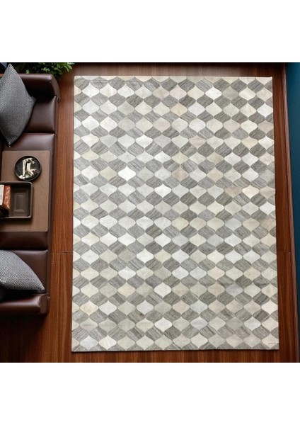 Gri Beyaz El Yapımı Halı – Doğal Dana Derisi Şık ve Modern Salon Halısı fiyatları