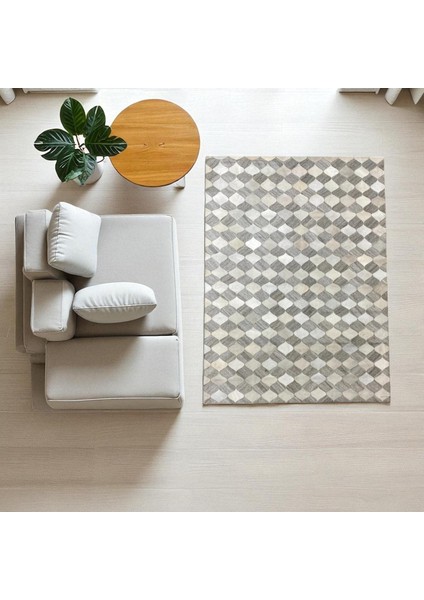 Gri Beyaz El Yapımı Halı – Doğal Dana Derisi Şık ve Modern Salon Halısı modelleri