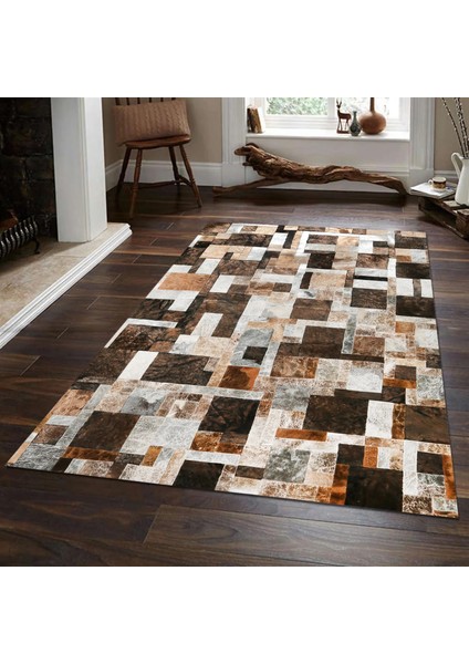 Doğal Siyah Kahverengi Dana Derisi Patchwork Halı – El Yapımı Hakiki Deri Lüks Koridor Halısı
