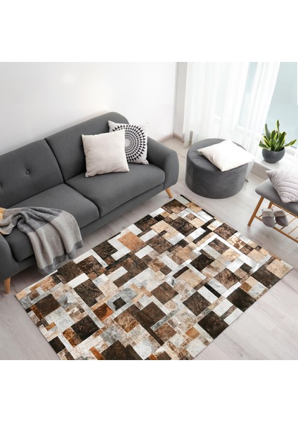 Doğal Siyah Kahverengi Dana Derisi Patchwork Halı – El Yapımı Hakiki Deri Lüks Koridor Halısı modelleri