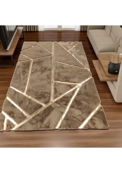 Çizgili Kahverengi Peluş Halı - Modern Salon Halısı fiyatları